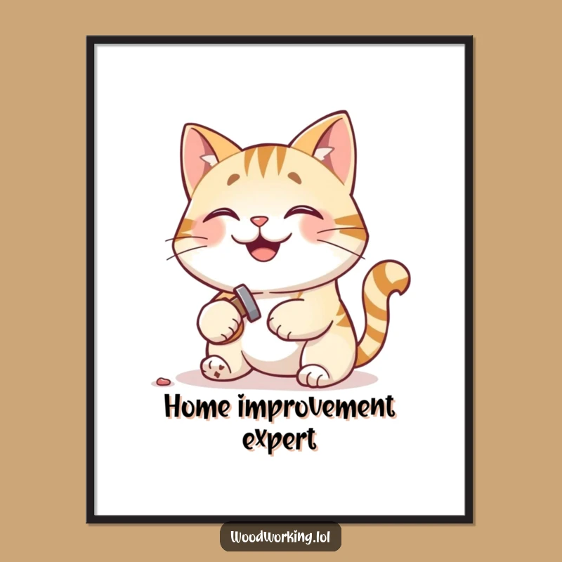 Funny Cat Poster: Pleased Carpenter - Humorous Wall Art