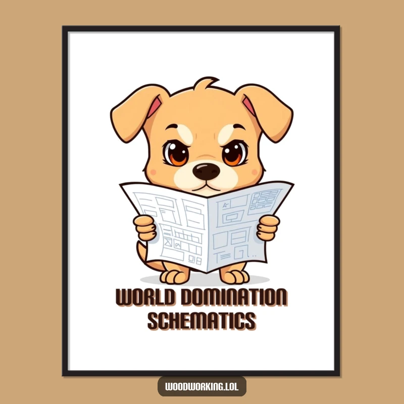 Funny Dog Blueprint Poster: Decorate with a determined dog's visionary art, a perfect funny gift.