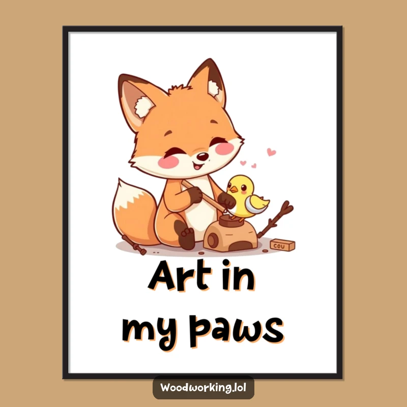 Funny Fox Carving Poster: Charming Wall Art for the Dedicated Artisan