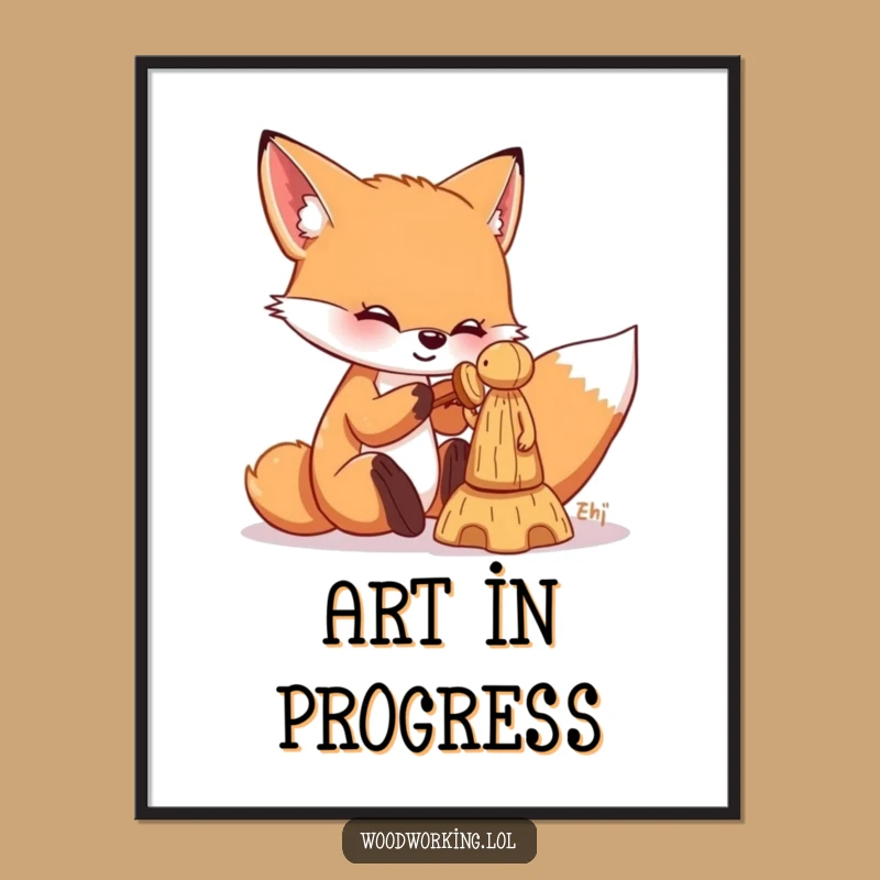 Funny Fox Woodworking Poster: Hilarious Crafty Wall Art for Artisans