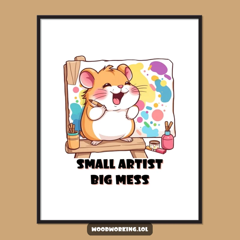 Funny Hamster Artist Poster: Giggling Hamster Mural Art for Your Wall