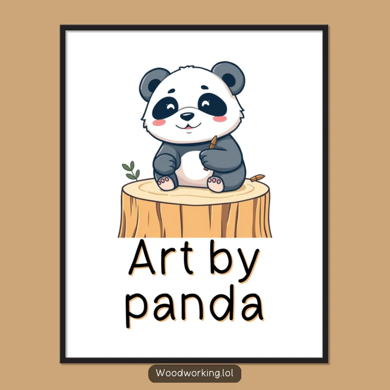 Funny Silly Panda Art Poster - Fine Detail Woodcarving Humor Gift Decor