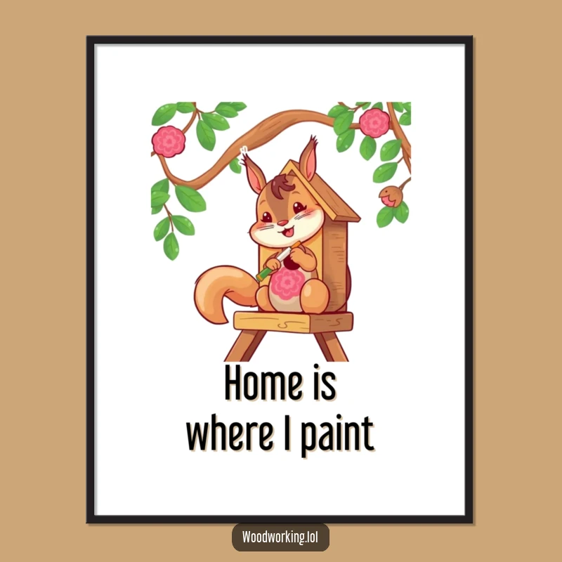 Funny Squirrel Painter Poster - Cheerful Wall Art Gift for Bird Lovers!