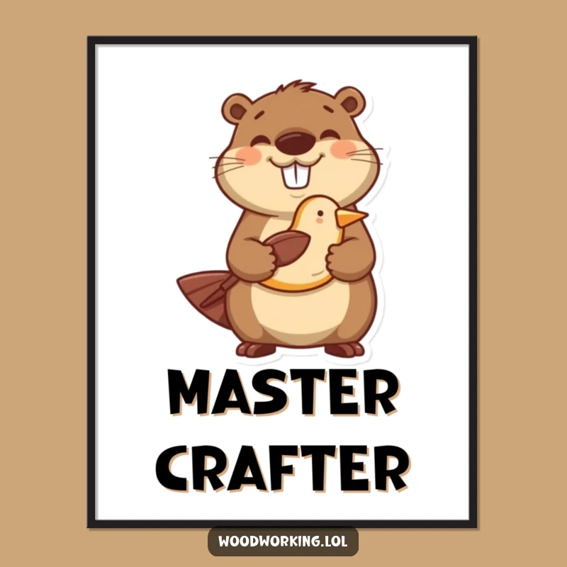 Funny Happy Beaver Carver Poster - Charming Wall Art for Craft Enthusiasts