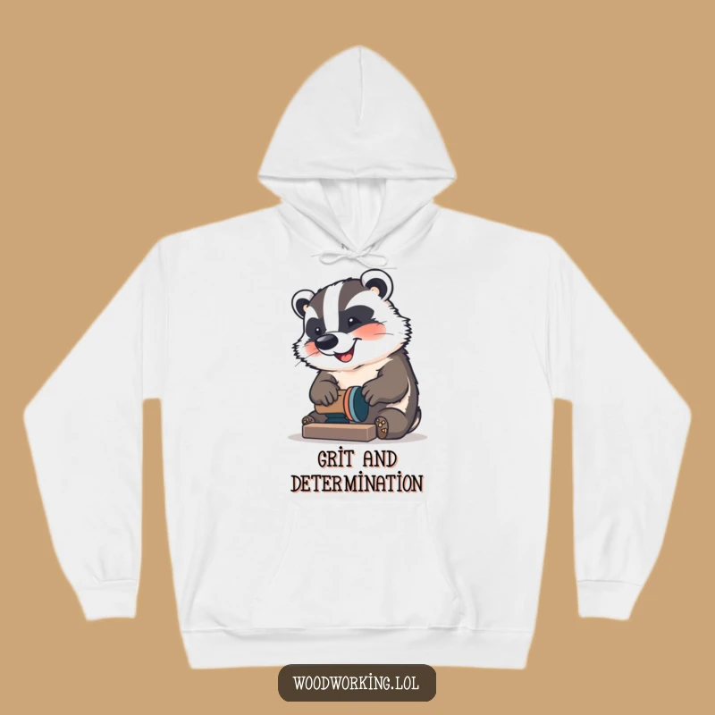 Funny Badger Sander Hoodie: Cozy up with a happy craftsman's tool-time funny gift.