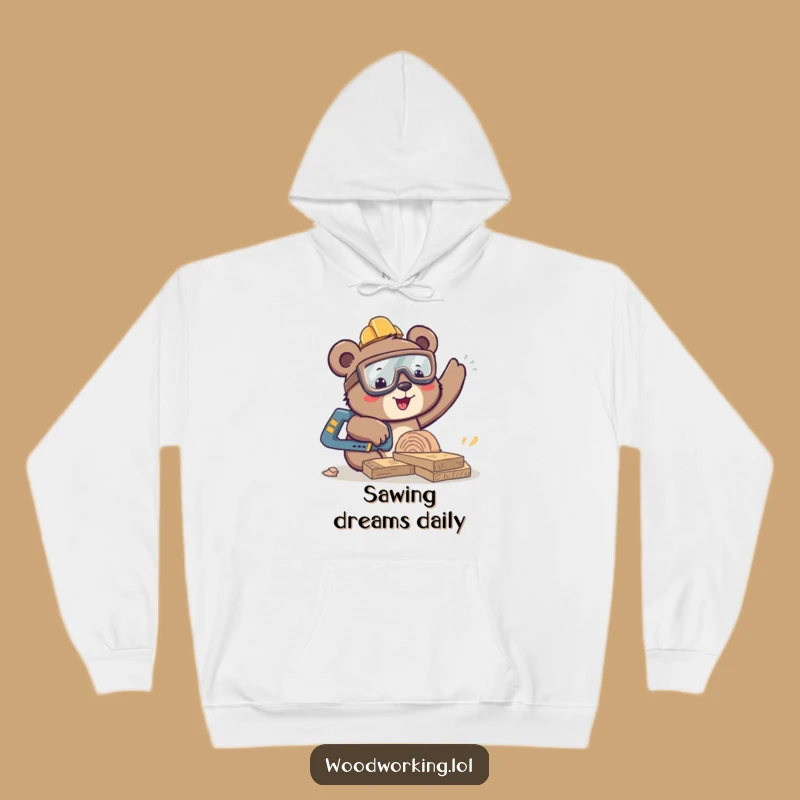 Cozy Funny Bear Sawing Hoodie: Warm & Enthusiastic Woodworking Gift
