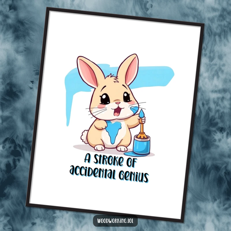 Funny Free Printable Wall Art: Surprised rabbit hilariously covered in bright blue paint, a whimsical piece of DIY downloadable art.