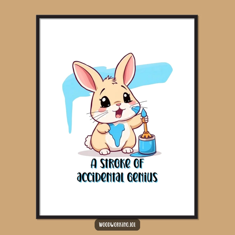 Free Printable Wall Art: Surprised Rabbit Blue Paint Funny Downloadable Gift