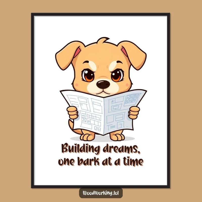 Free Printable Wall Art: Funny Dog Architect Planning - Humorous Downloadable Decor