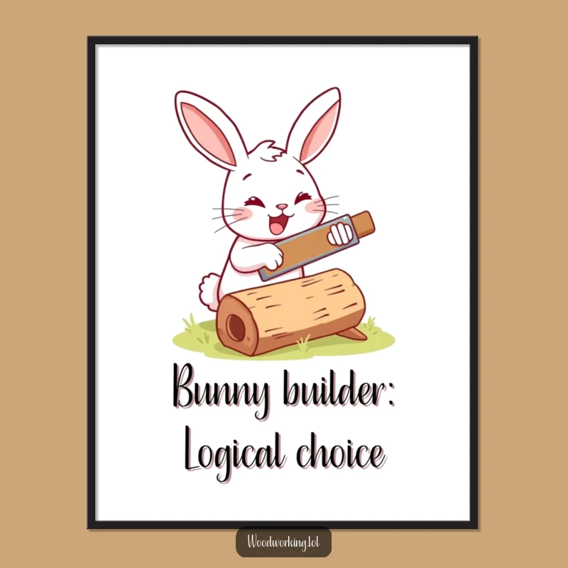 Free Printable Wall Art: Funny Bunny Sawing Wood DIY Downloadable Decor