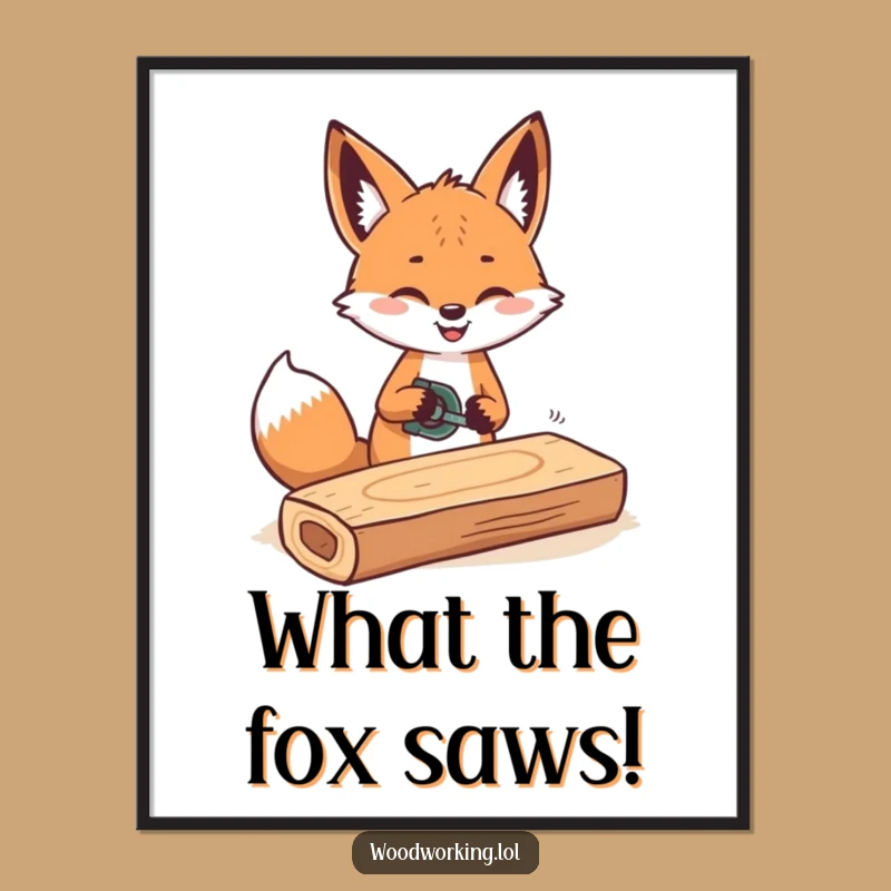 Free Printable Wall Art: Cheerful Fox Sawing Wood, Funny DIY Downloadable Poster!