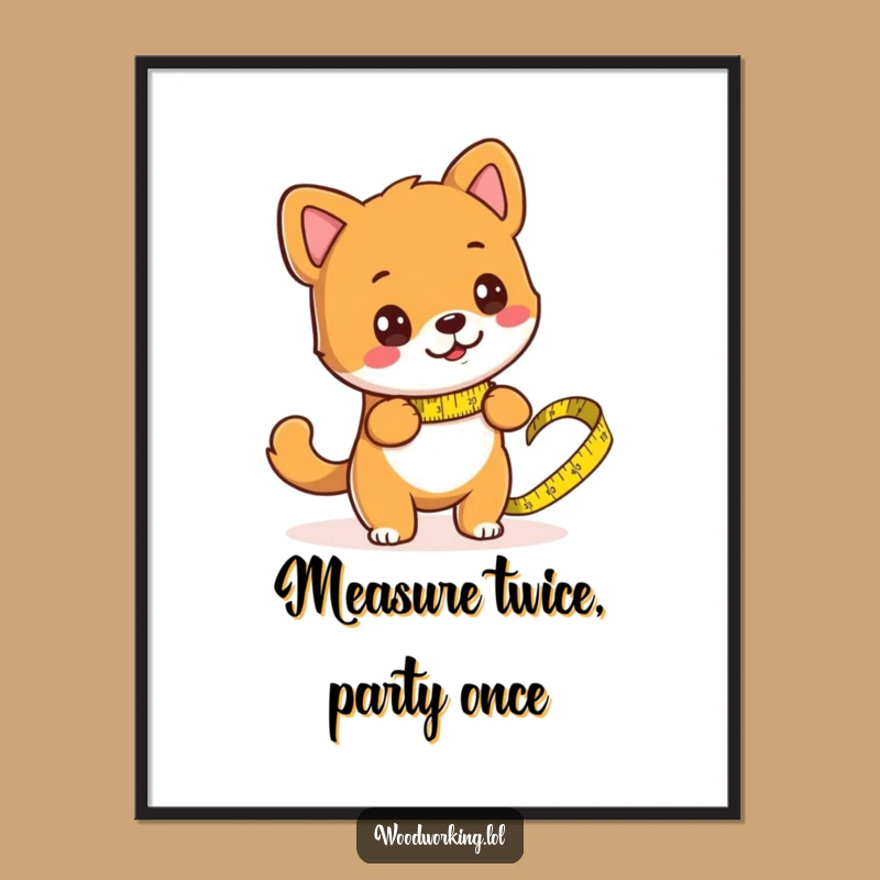 Free Printable Wall Art: Funny Dog Measuring Wood, Humorous DIY Downloadable Art