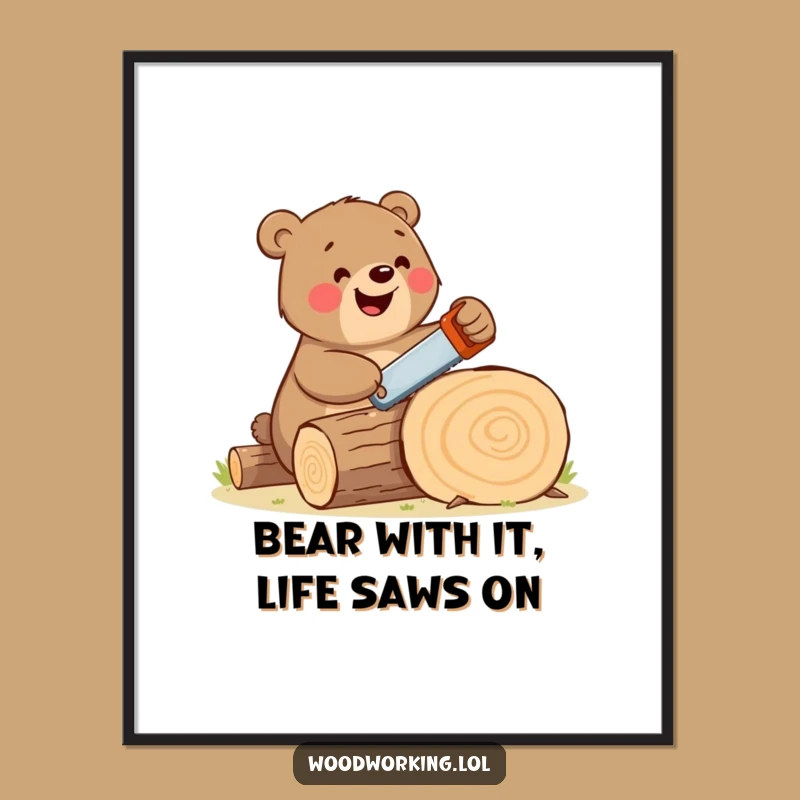 Free Printable Wall Art: Happy Bear Woodworker for a Rustic Downloadable Gift