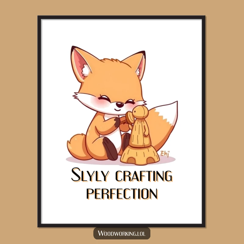 Free Printable Wall Art: Playful Fox Chiseling Wood Funny Downloadable Gift