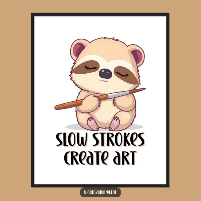 Free Printable Wall Art: Sleepy Sloth Artist, Calm Art for Home, Humorous Downloadable Gift
