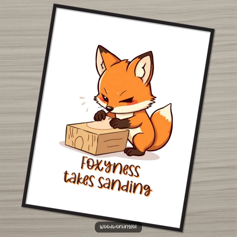 Funny Free Printable Wall Art: Determined fox sands wood with intense focus, a humorous and inspiring image.