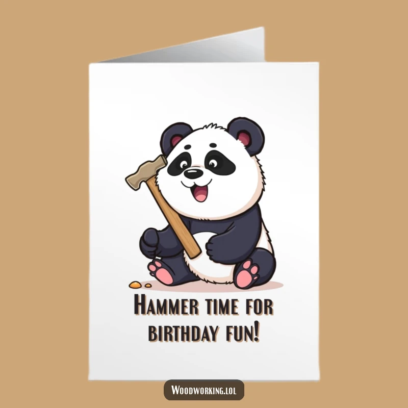 Free Printable Birthday Card: Funny Panda Hammering DIY Downloadable Gift