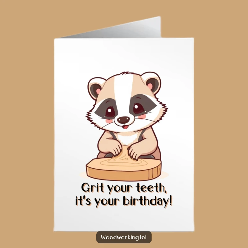 Free Printable Birthday Card: Funny Badger Sanding Wood, Perfect DIY Downloadable Gift!