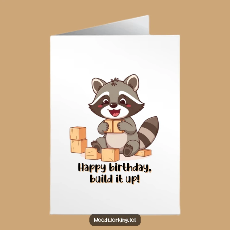 Free Printable Birthday Card: Funny Raccoon Blocks - Instant Joyful Download Gift