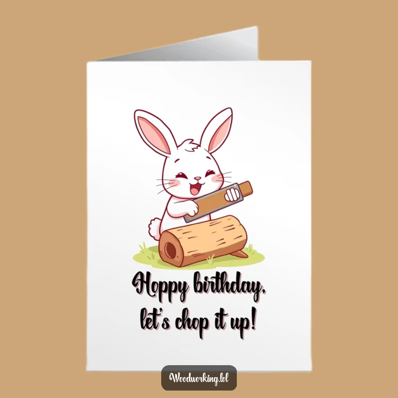 Free Printable Birthday Card: Funny Bunny Sawing Wood DIY Downloadable Gift