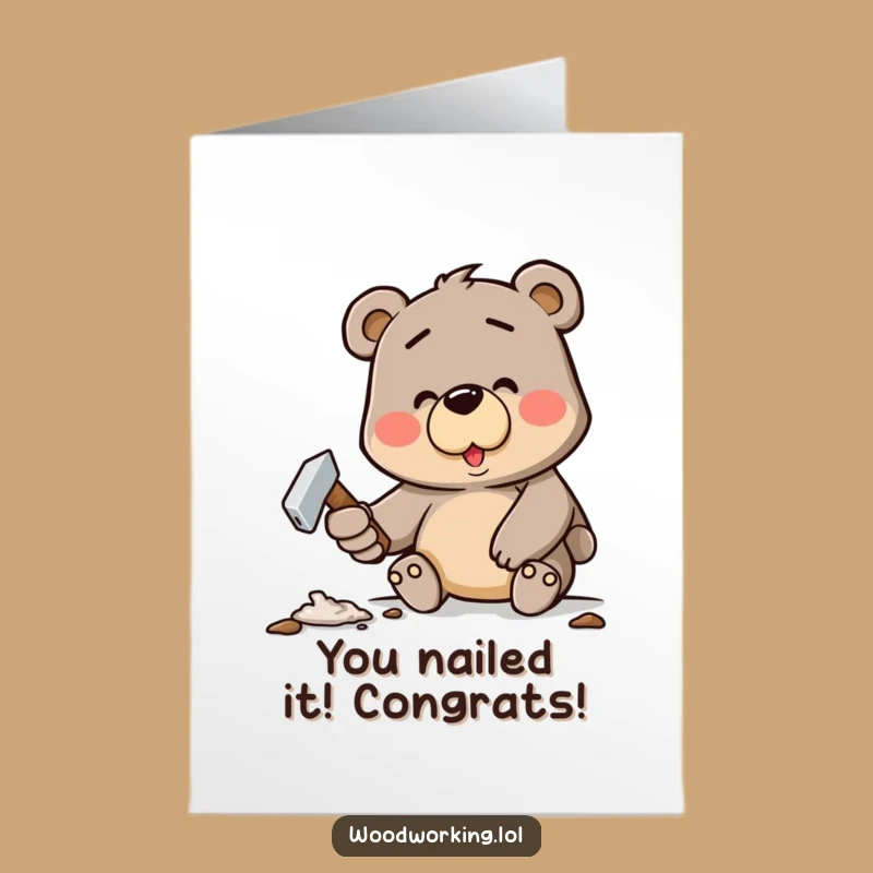 Free Printable Congrats Card: Bear's Crooked Nail Success, Humorous Downloadable Gift