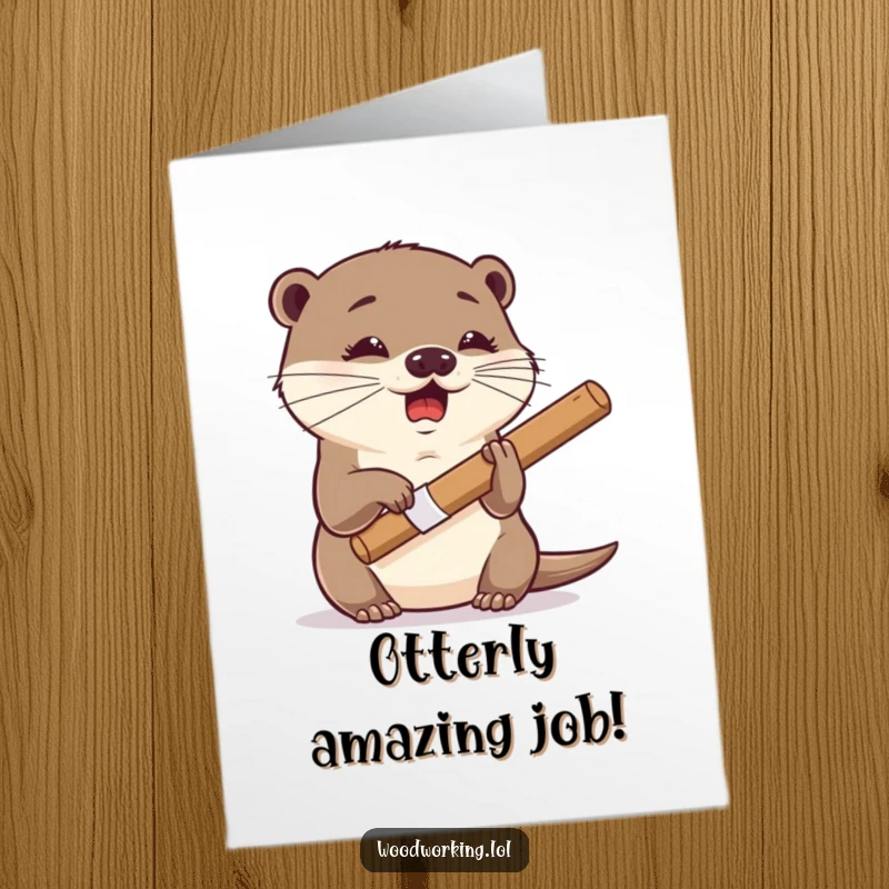 Funny Free Printable Congratulations Card: Giggling otter with surprising dexterity, using a chisel to create something with focused joy.