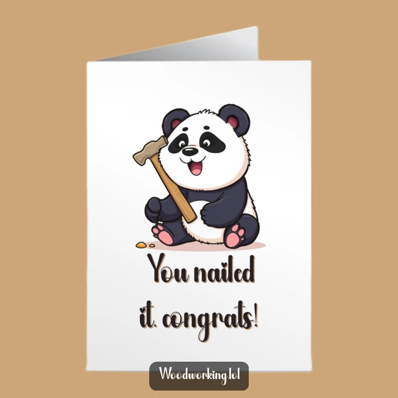Free Printable Congrats Card: Funny Panda Hammering DIY Downloadable Gift