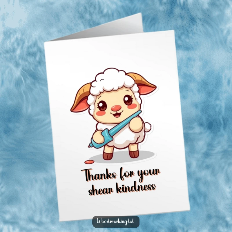 Funny Free Printable Thank You Card: Cheerful sheep with screwdriver, offering thanks, DIY downloadable gift.