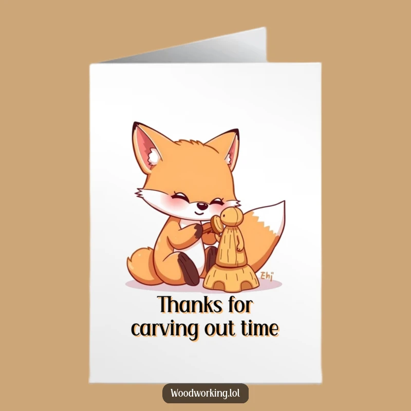 Free Printable Thank You Card: Playful Fox Chiseling Wood Funny Downloadable Gift