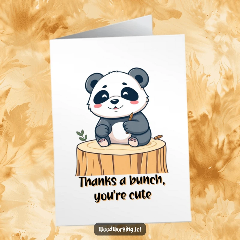 Funny Free Printable Thank You Card: Silly panda carving a delicate design into wood, expressing thanks artistically.
