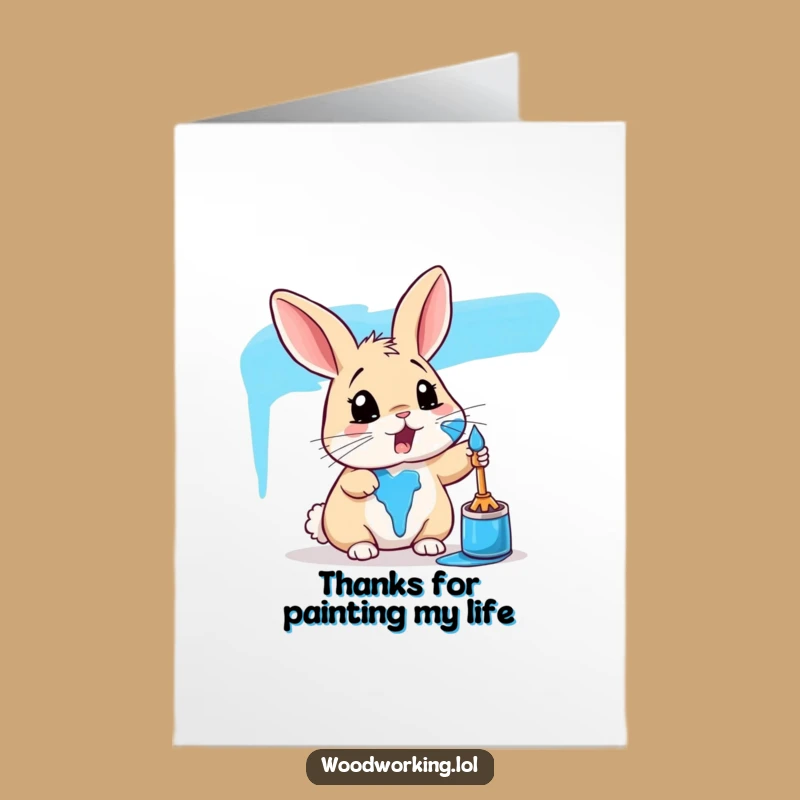 Free Printable Thank You Card: Surprised Rabbit Blue Paint Funny Downloadable Gift