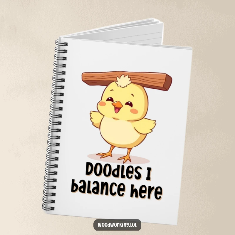 Funny notebook with a giggling chick balancing a plank on its head, designed for capturing bright ideas.