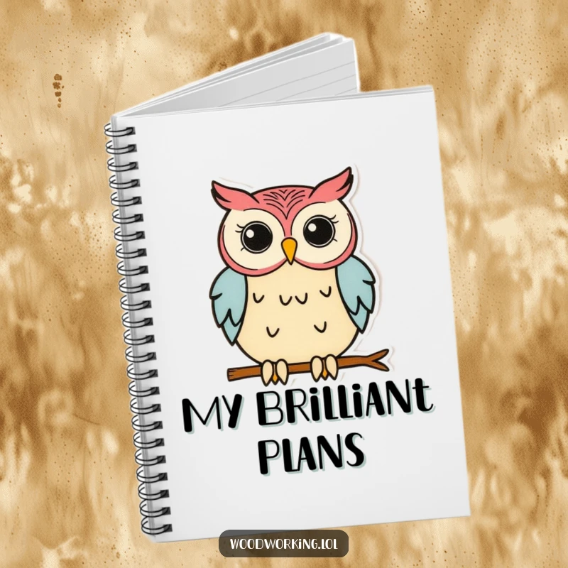 Funny Owl Notebook: An owl intently focused on gluing wood, symbolizing the precision and humor in note-taking.