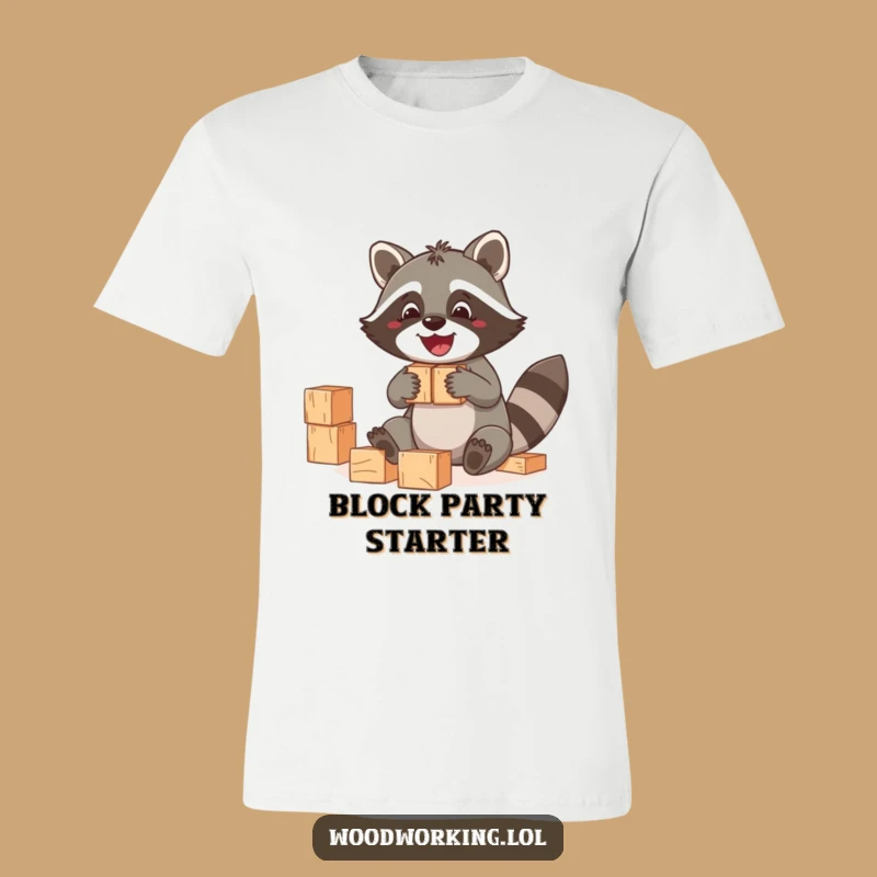 Funny Raccoon Blocks T-Shirt: A cheerful builder's hilarious tee, a perfect funny gift.