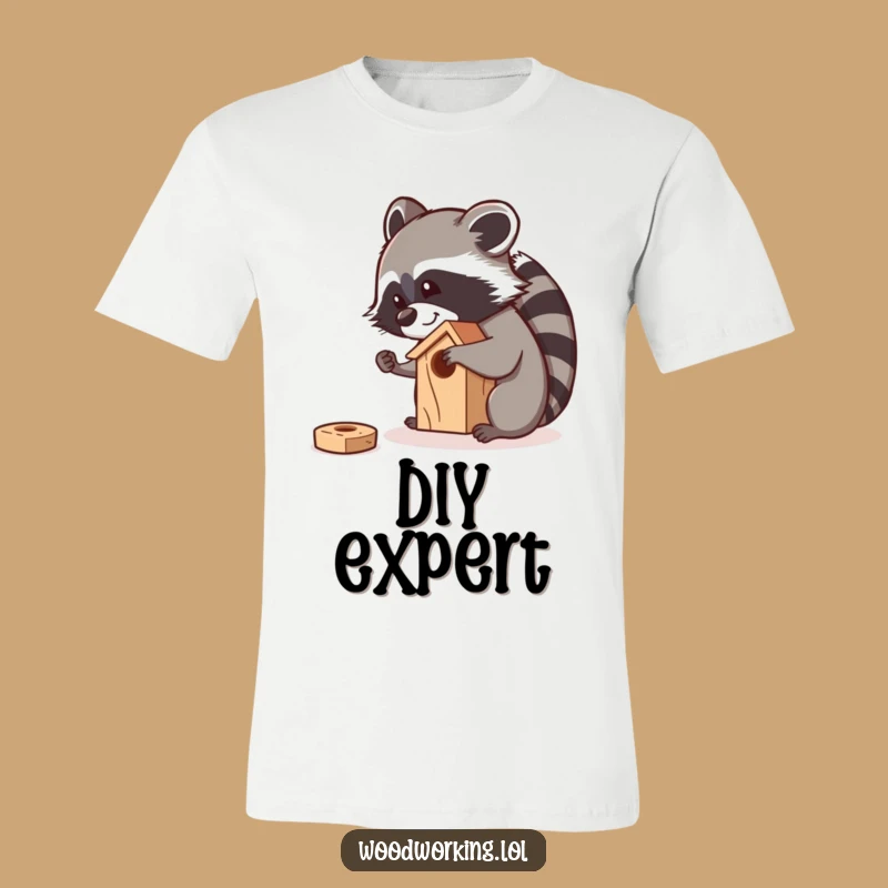 Funny Raccoon Sanding Birdhouse T-Shirt: Curious Carpenter Tee for Crafty Souls
