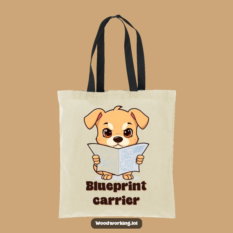 Funny Dog Blueprint Tote Bag: Carry your dreams with this determined dog's funny gift.