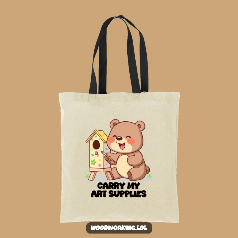 Funny Giggling Bear Birdhouse Tote Bag - Carry Your Art Supplies in Style