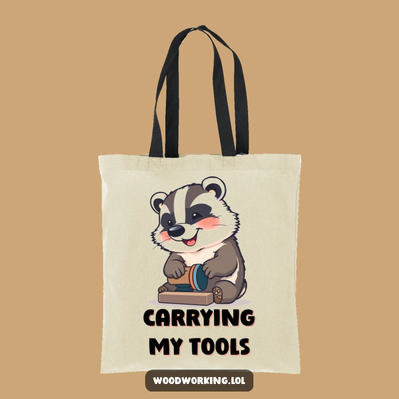 Funny Badger Sander Tote Bag: Carry your tools with this happy craftsman's funny gift.