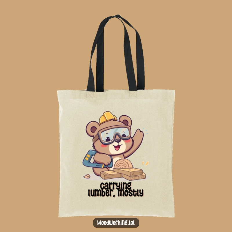 Funny Bear Sawing Tote Bag: Carry Your Tools with Happy Woodworking Style