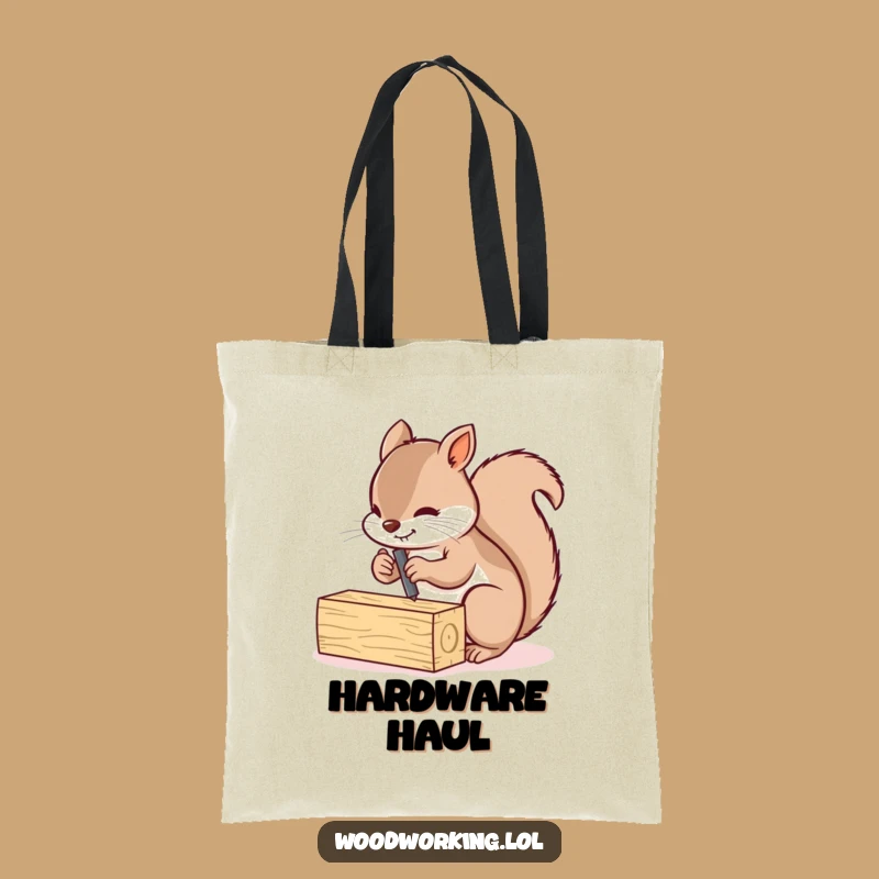 Funny Squirrel Screwing Planks Tote Bag: Busy Carpenter Accessory for Tools